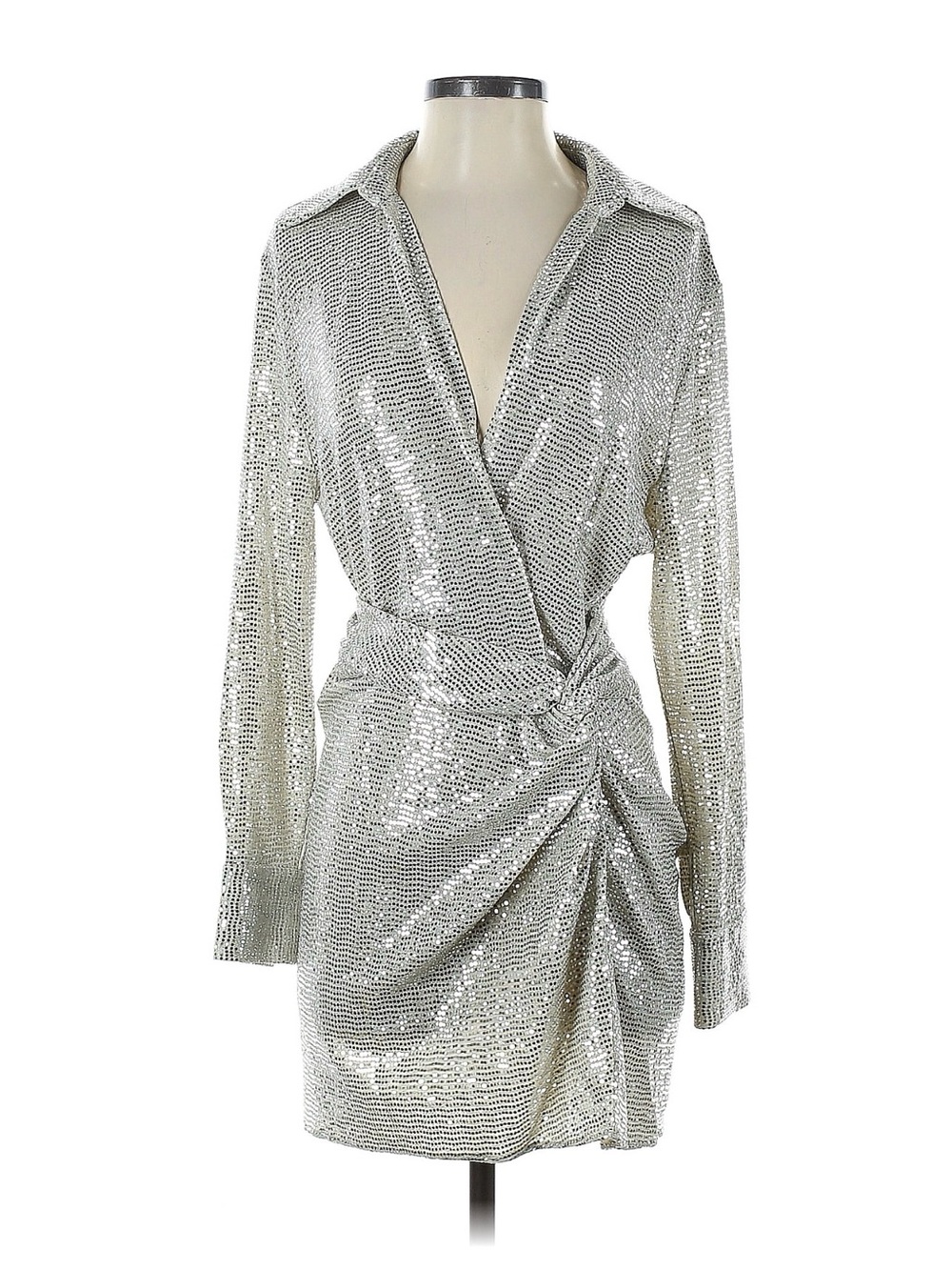 Zara Metallic Sequin Wrap Mini Shirt Dress Size S